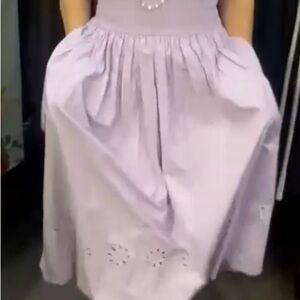 Anthropologie Light Lavender Midi Dress with Gathered Waist and Pockets